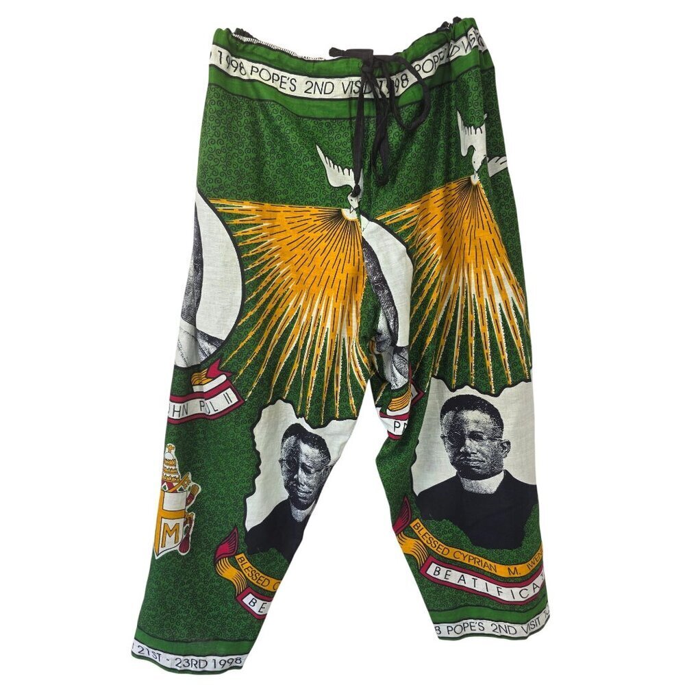 Vintage 1998 Pope John Paul II Nigeria Wax Print Dress Sz S & Pants Sz XL Set